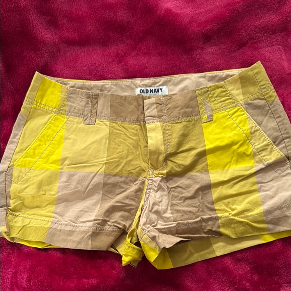 Old Navy Bright Yellow and Tan Plaid Shorts